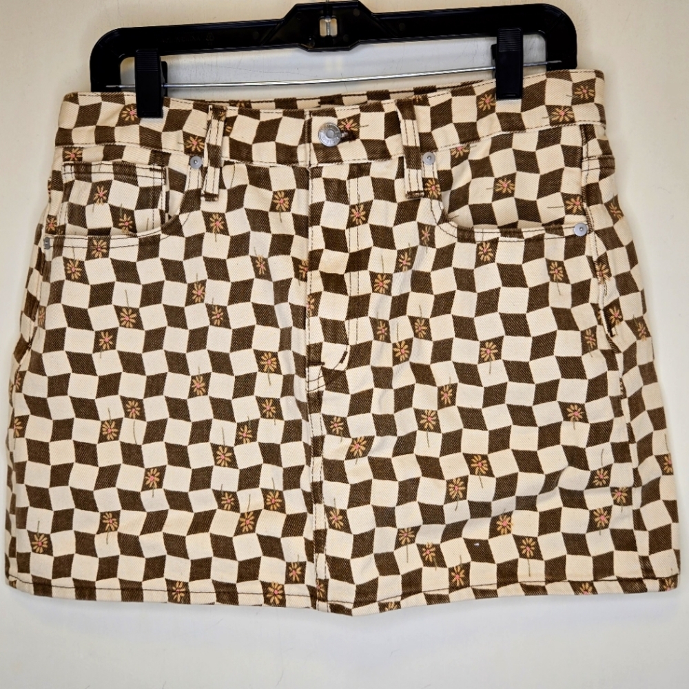 Nwt Madewell checkered denim mini skirt size 28